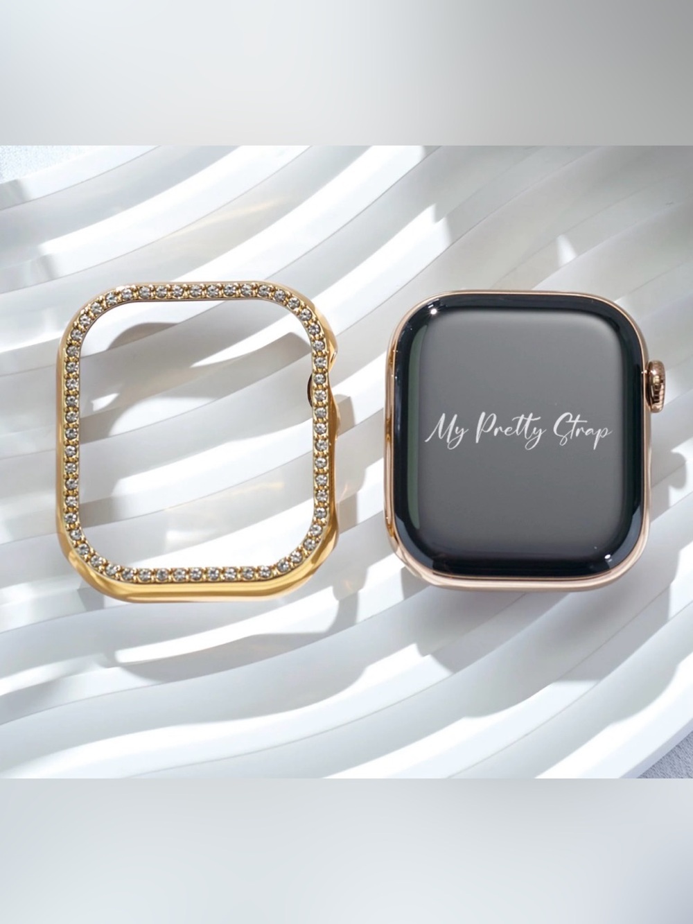 BNWT APPLE WATCH 38MM GOLD TONE GLITZ CRYSTAL BEZEL CASE COVER BY PRETTY STRAP